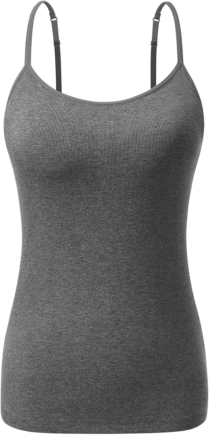 Air Curvey Womens Ribbed Spaghetti Tank Top Adjustable Shelf Bra Camisole Casual Summer Y2K Outfit Cami Shirt 2025