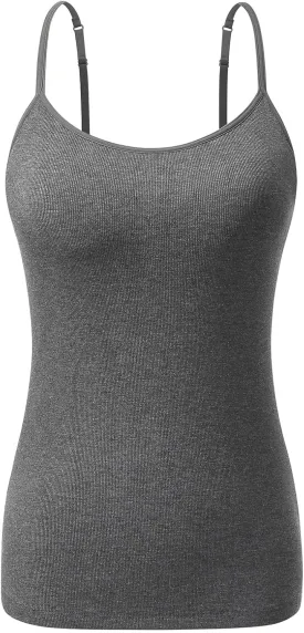 Air Curvey Womens Ribbed Spaghetti Tank Top Adjustable Shelf Bra Camisole Casual Summer Y2K Outfit Cami Shirt 2025