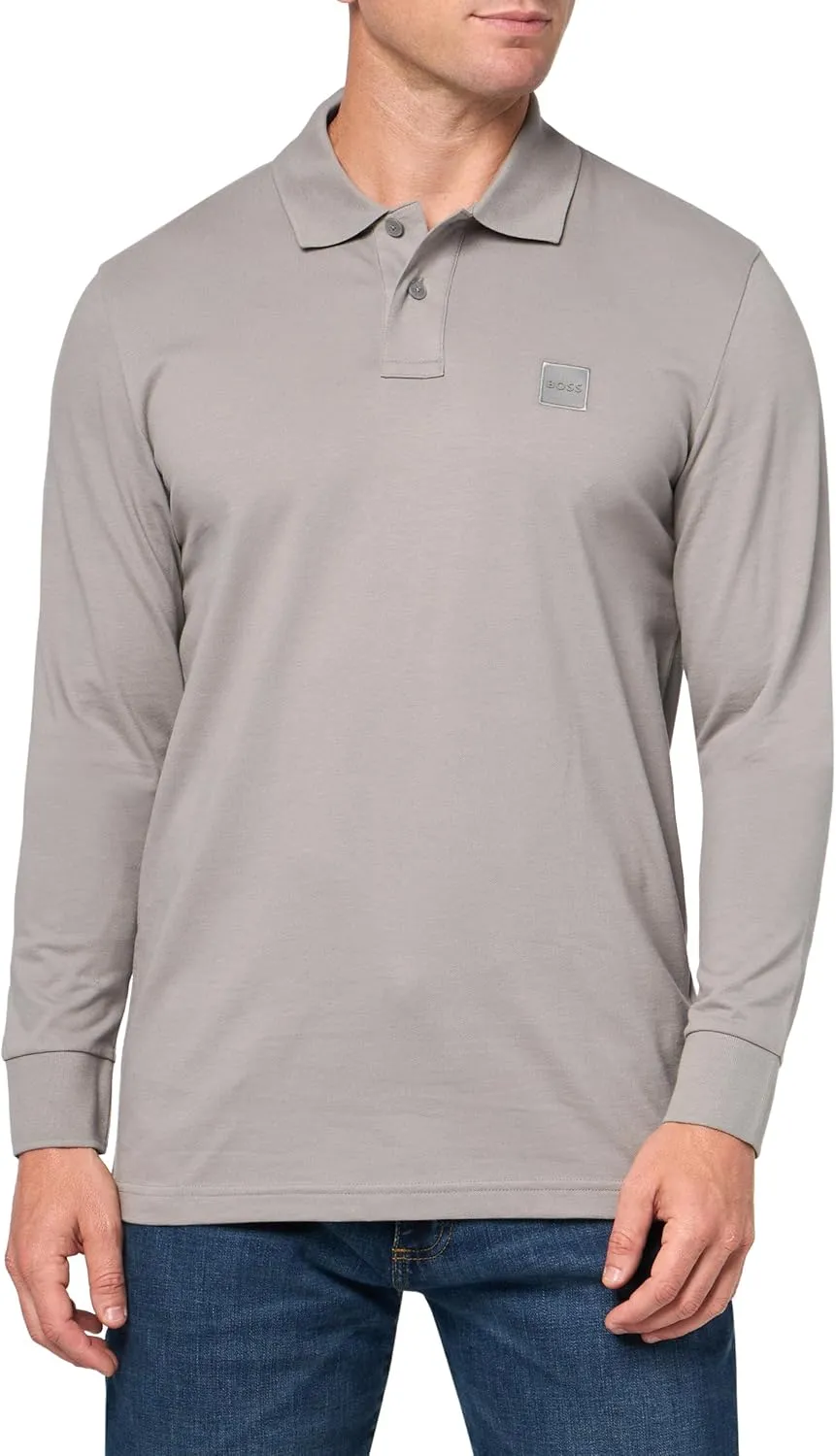 BOSS Men's Square Patch Logo Slim Fit Long Sleeve Polo Shirt