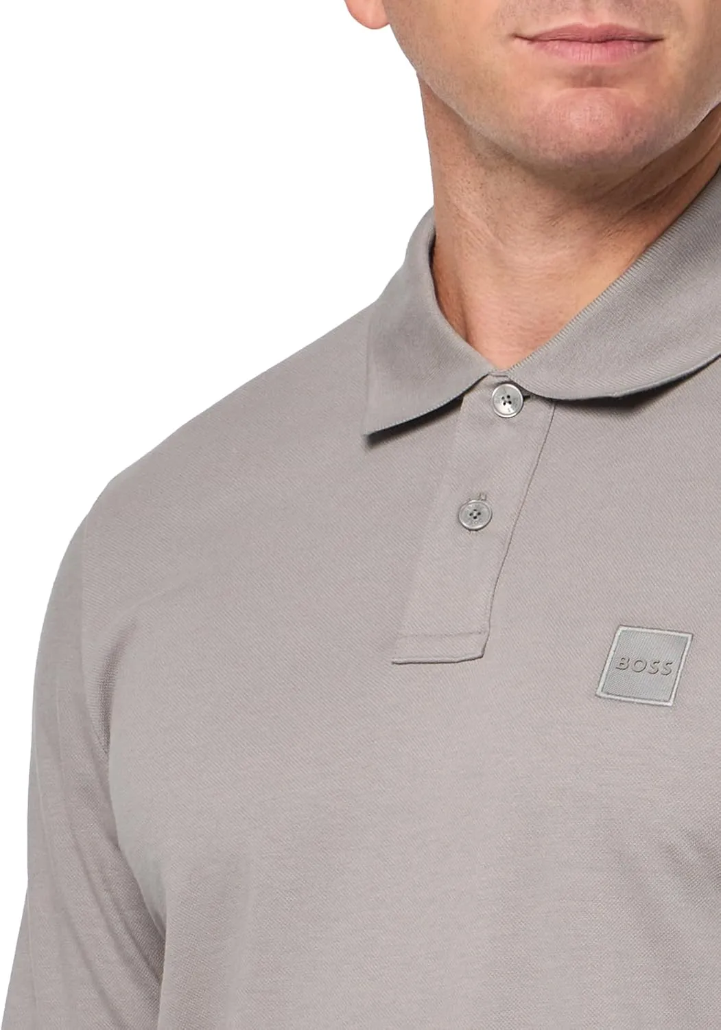 BOSS Men's Square Patch Logo Slim Fit Long Sleeve Polo Shirt