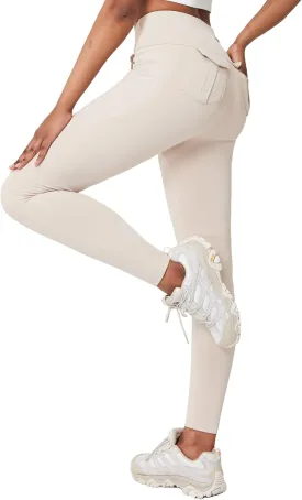 Casei Cargo Leggings with Pockets for Women Tummy Control Stretchy Soft Yoga Pants for Hiking Workout Drawstring Legging
