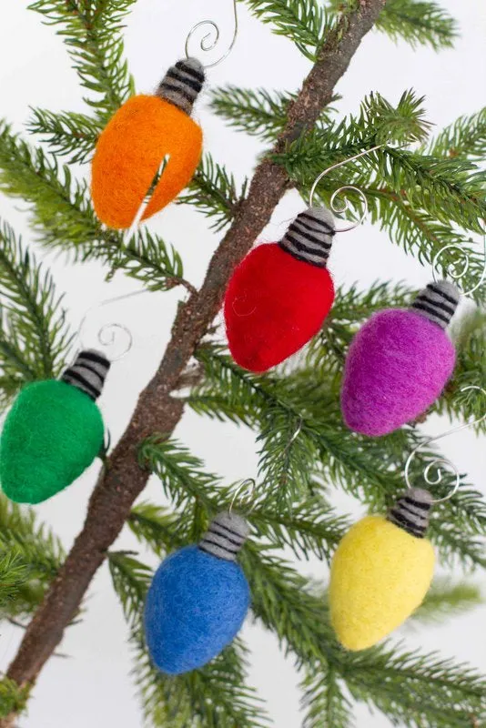Christmas Light Bulb Ornaments- SET OF 6- Rainbow Colors