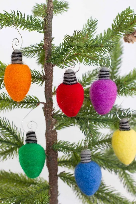Christmas Light Bulb Ornaments- SET OF 6- Rainbow Colors