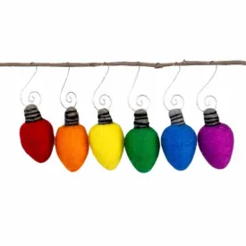 Christmas Light Bulb Ornaments- SET OF 6- Rainbow Colors