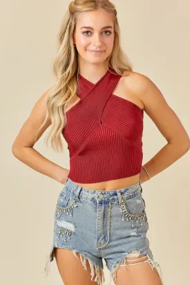 Cross Neck Knit Crop Top