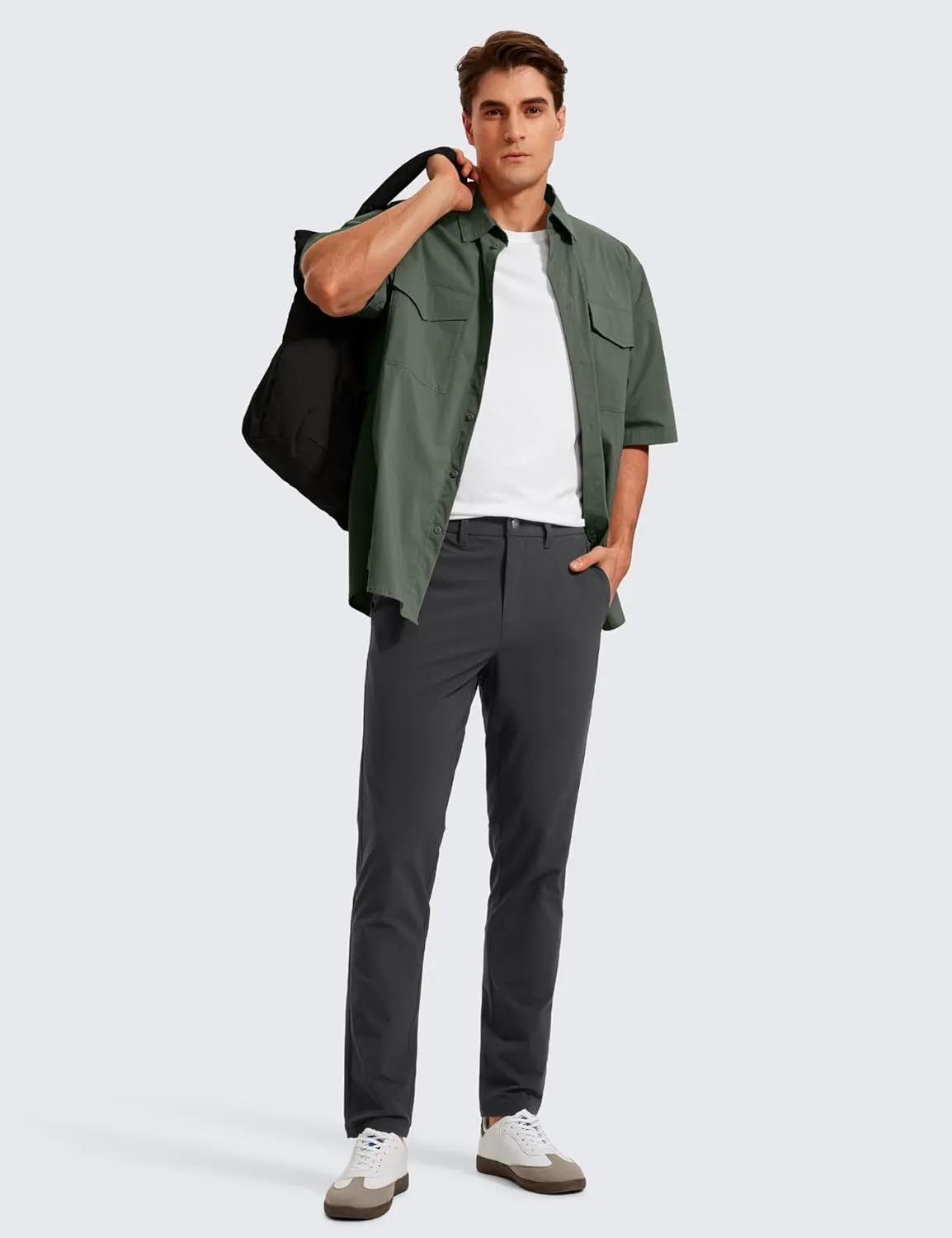CRZ YOGA Casual Golf Pants for Men - 32" Water Resistant Lightweight Work Dress Trousers with Zipper Pockets