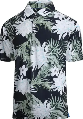 Damipow Mens Golf Shirts Dry Fit Polo Shirts Moisture Wicking Short Sleeve Hawaiian Polo Shirt