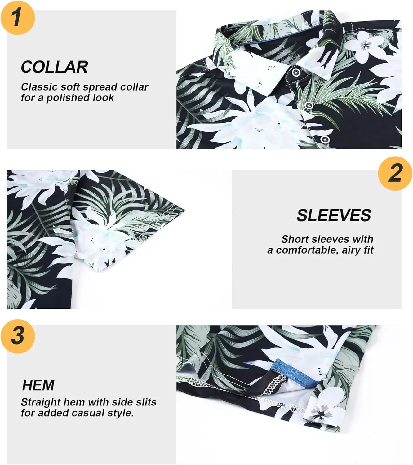 Damipow Mens Golf Shirts Dry Fit Polo Shirts Moisture Wicking Short Sleeve Hawaiian Polo Shirt