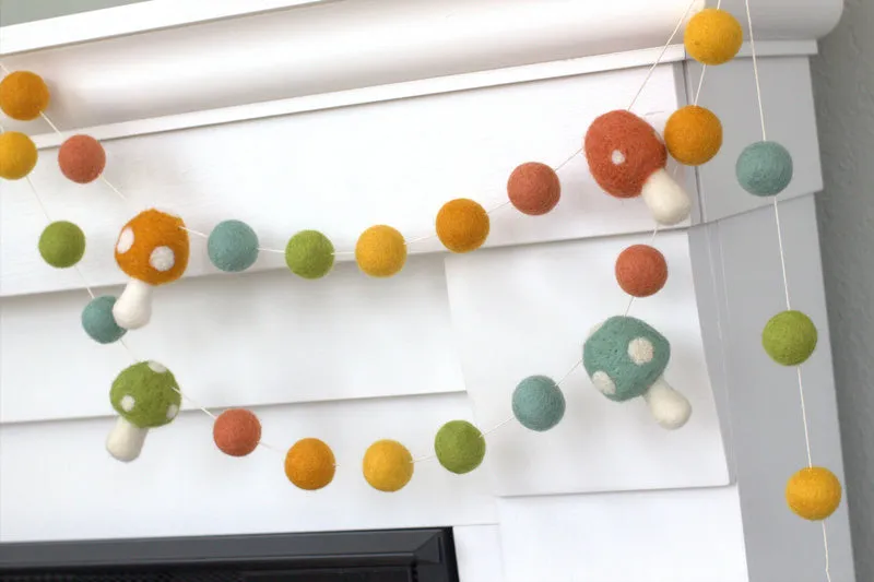 Felt Mushroom Garland- Woodland Colors