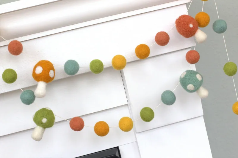 Felt Mushroom Garland- Woodland Colors