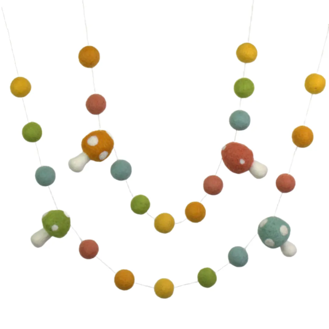 Felt Mushroom Garland- Woodland Colors