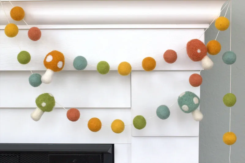 Felt Mushroom Garland- Woodland Colors