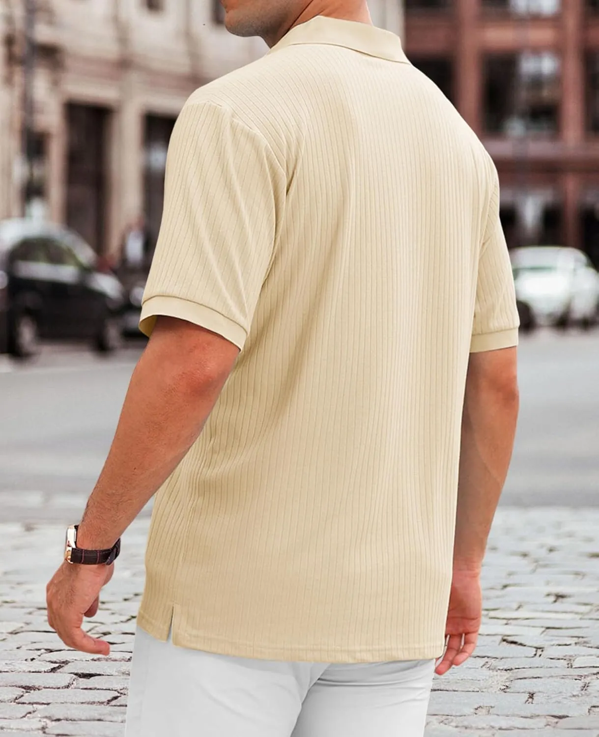 Hodaweislop Men's Knit Polo Shirts Short Sleeve V Neck Golf Shirt Casual Textured Summer Shirts