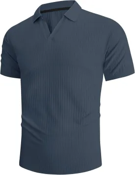 Hodaweislop Men's Knit Polo Shirts Short Sleeve V Neck Golf Shirt Casual Textured Summer Shirts