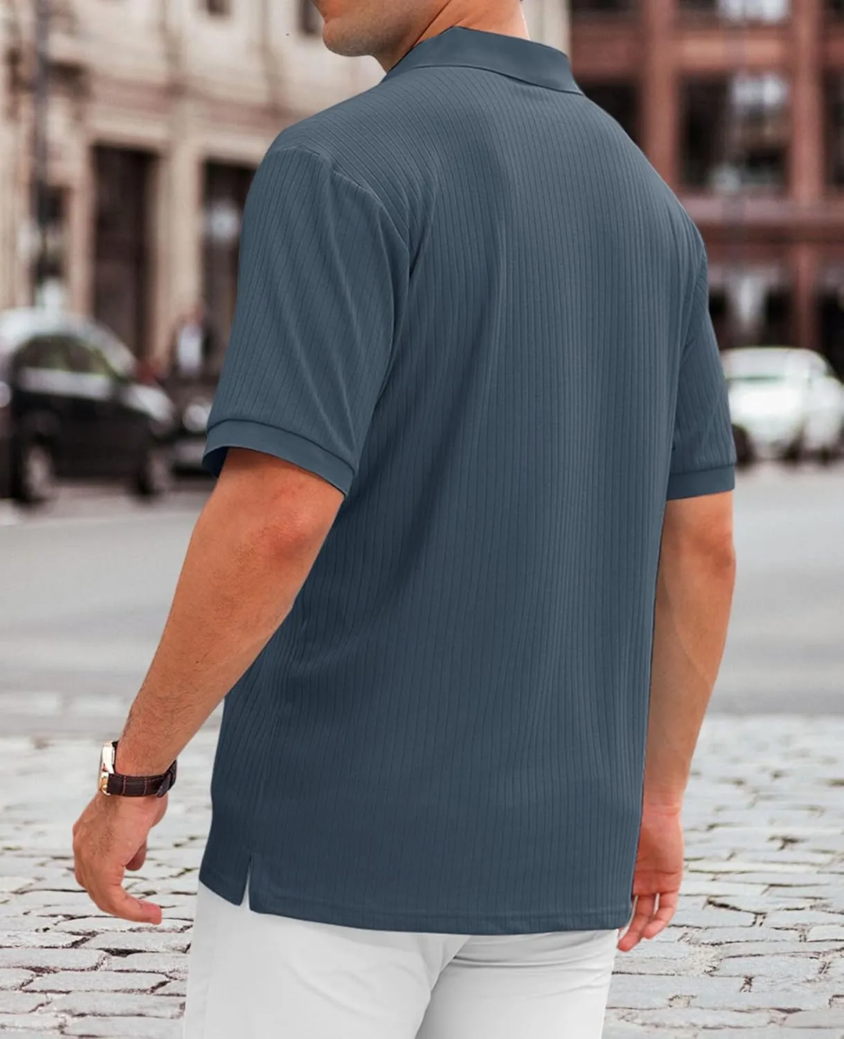 Hodaweislop Men's Knit Polo Shirts Short Sleeve V Neck Golf Shirt Casual Textured Summer Shirts