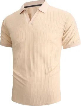 Hodaweislop Men's Knit Polo Shirts Short Sleeve V Neck Golf Shirt Casual Textured Summer Shirts