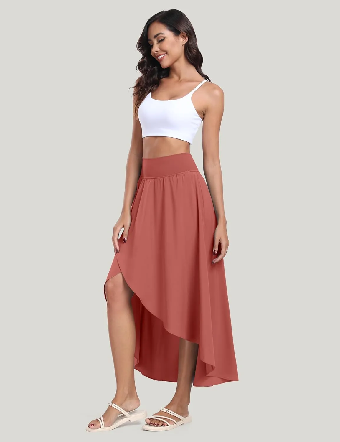 IUGA High Waist Maxi Skirt with Slit Ruffle Wrap Skirt Trendy Flowy Skirts for Women Long Skirts with Shorts Underneath