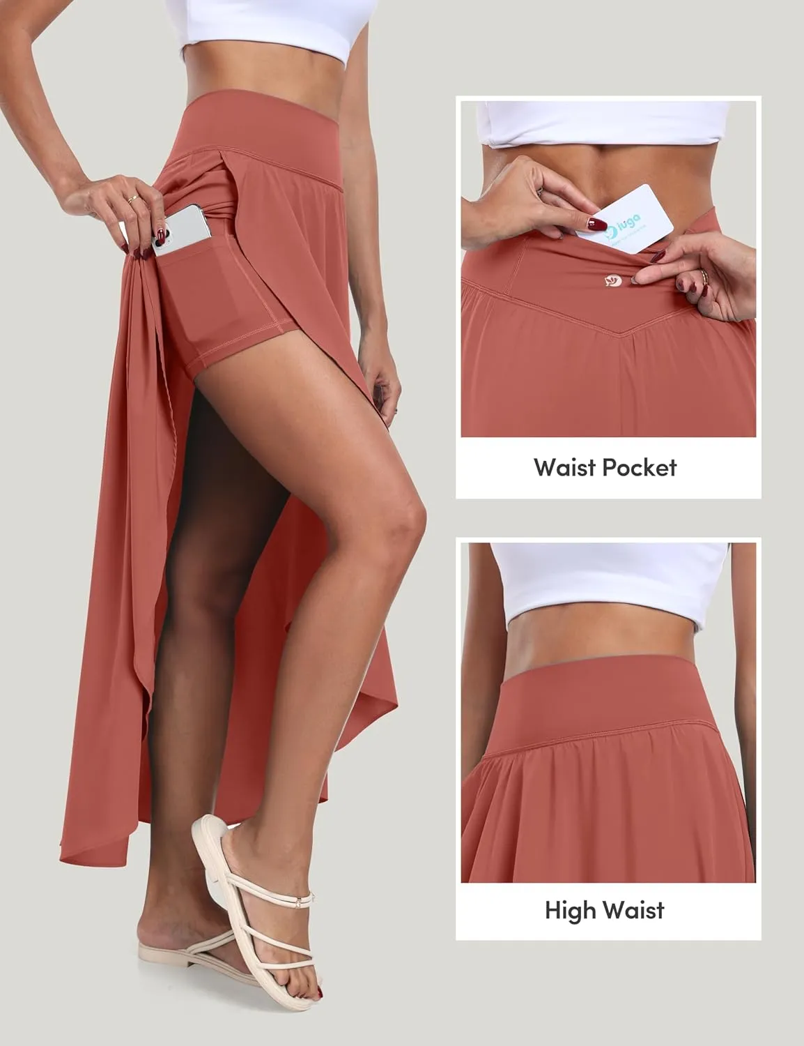 IUGA High Waist Maxi Skirt with Slit Ruffle Wrap Skirt Trendy Flowy Skirts for Women Long Skirts with Shorts Underneath