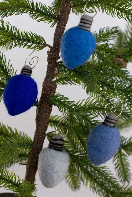 Light Bulb Ornaments- SET OF 4- Blue