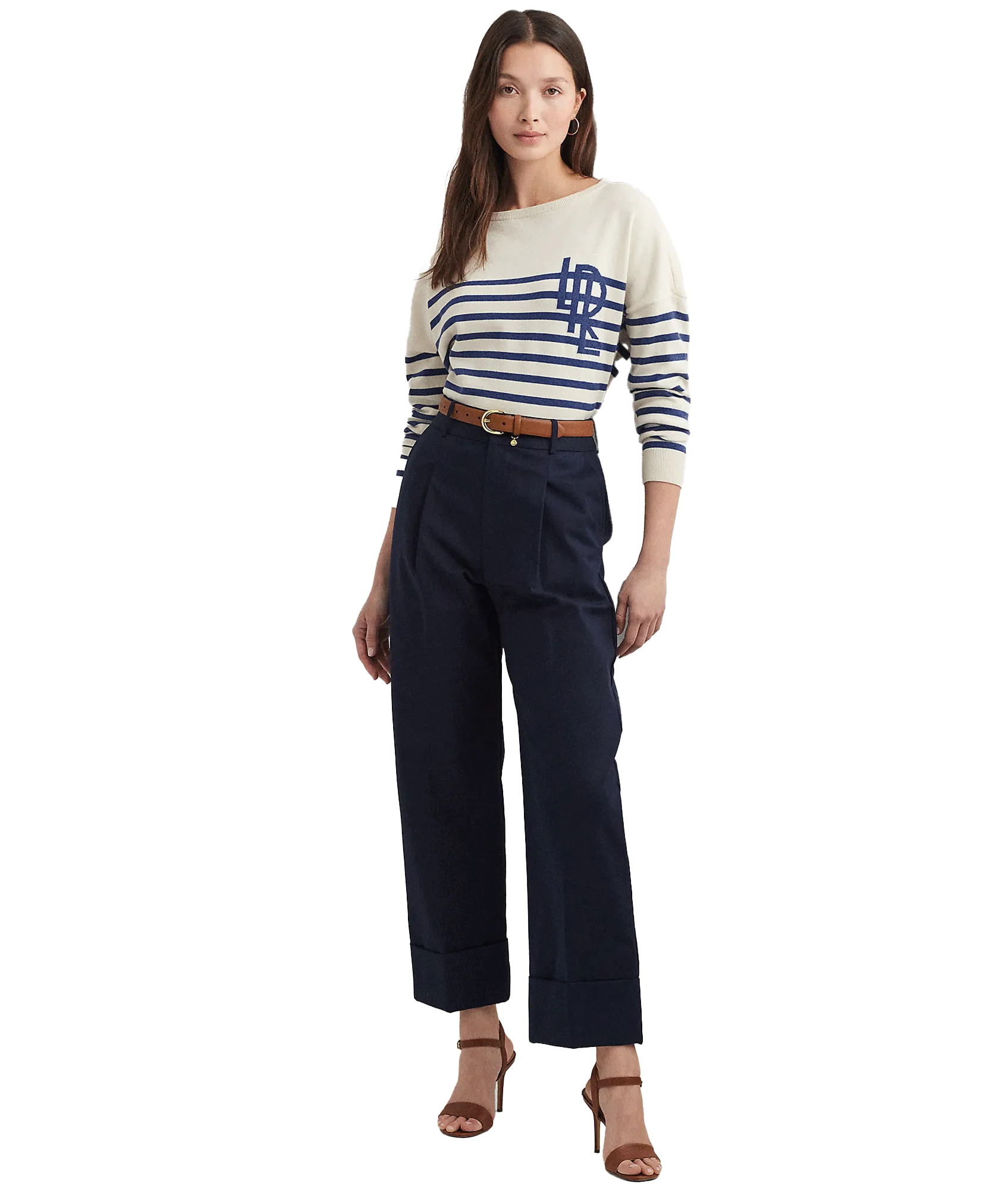 Logo Striped Cotton Boatneck Sweater - Cream