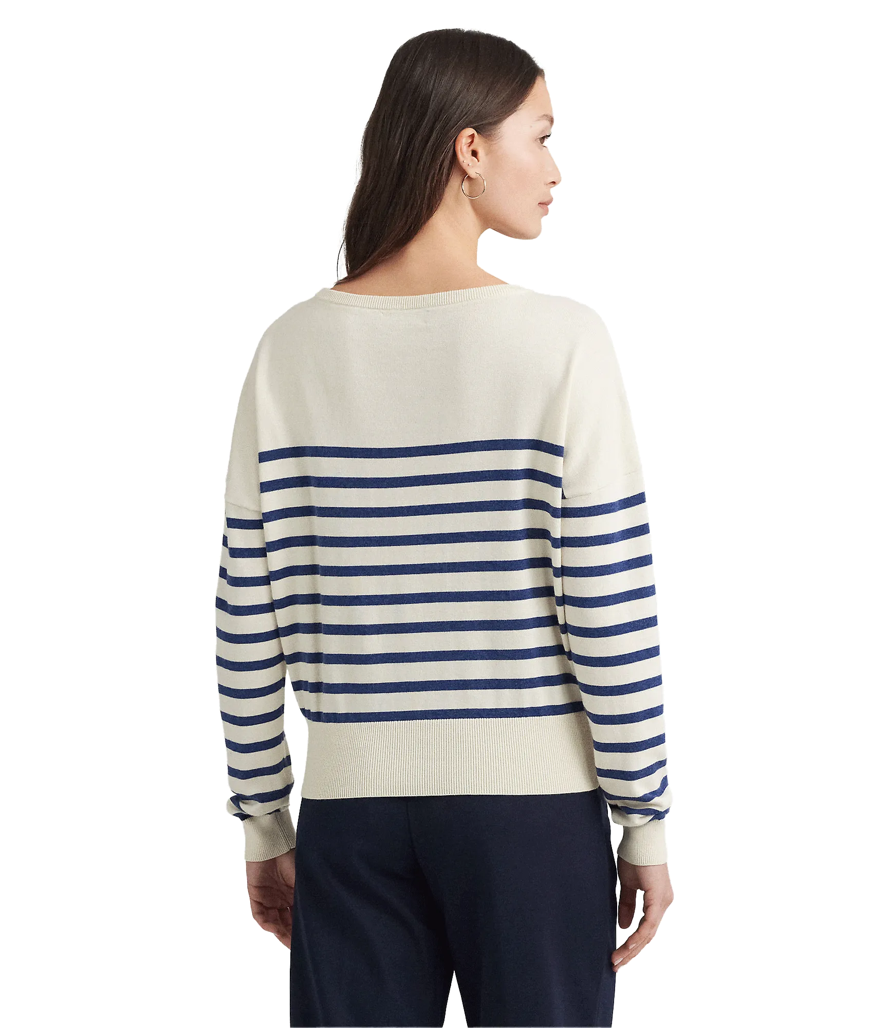 Logo Striped Cotton Boatneck Sweater - Cream
