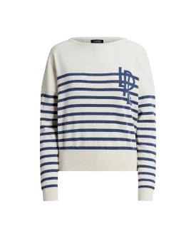 Logo Striped Cotton Boatneck Sweater - Cream