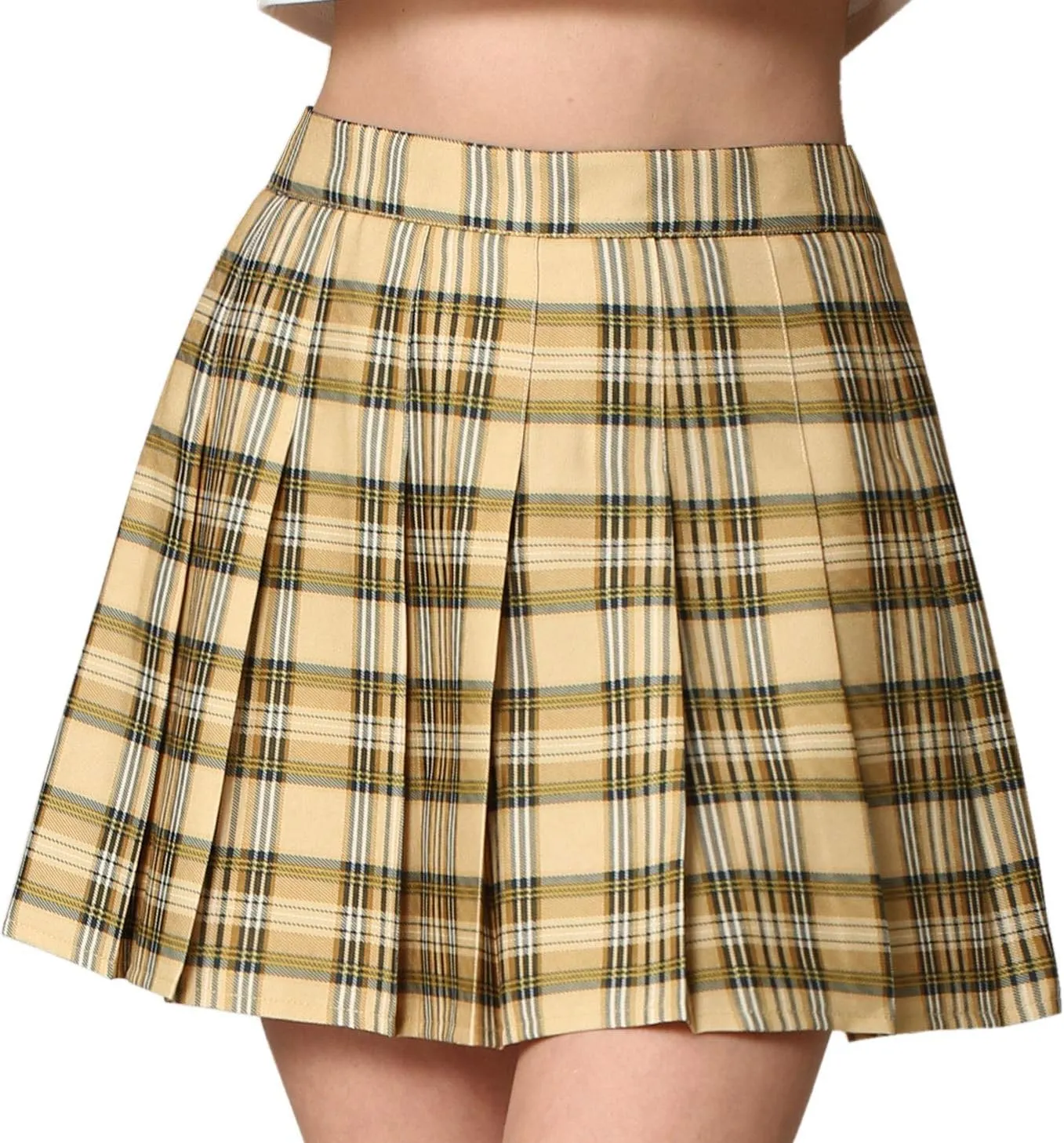 Made By Johnny Womens' Girls' High Waist Mini Plaid School Uniform Pleated Skater Tennis Skirt with Lining Shorts