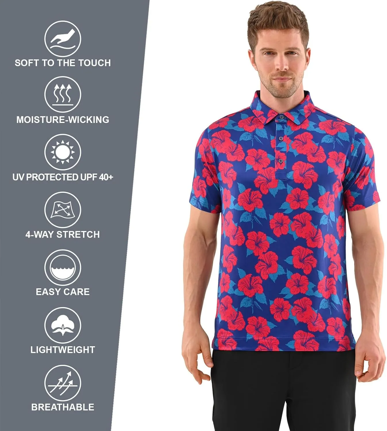 Mens Golf Shirt Moisture Wicking Dry Fit Mens Polo Shirts Dry Fit Performance Men's Golf Shirts Regular Fit Fashion Print
