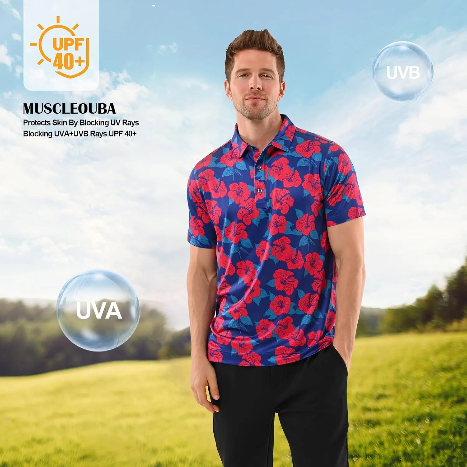 Mens Golf Shirt Moisture Wicking Dry Fit Mens Polo Shirts Dry Fit Performance Men's Golf Shirts Regular Fit Fashion Print