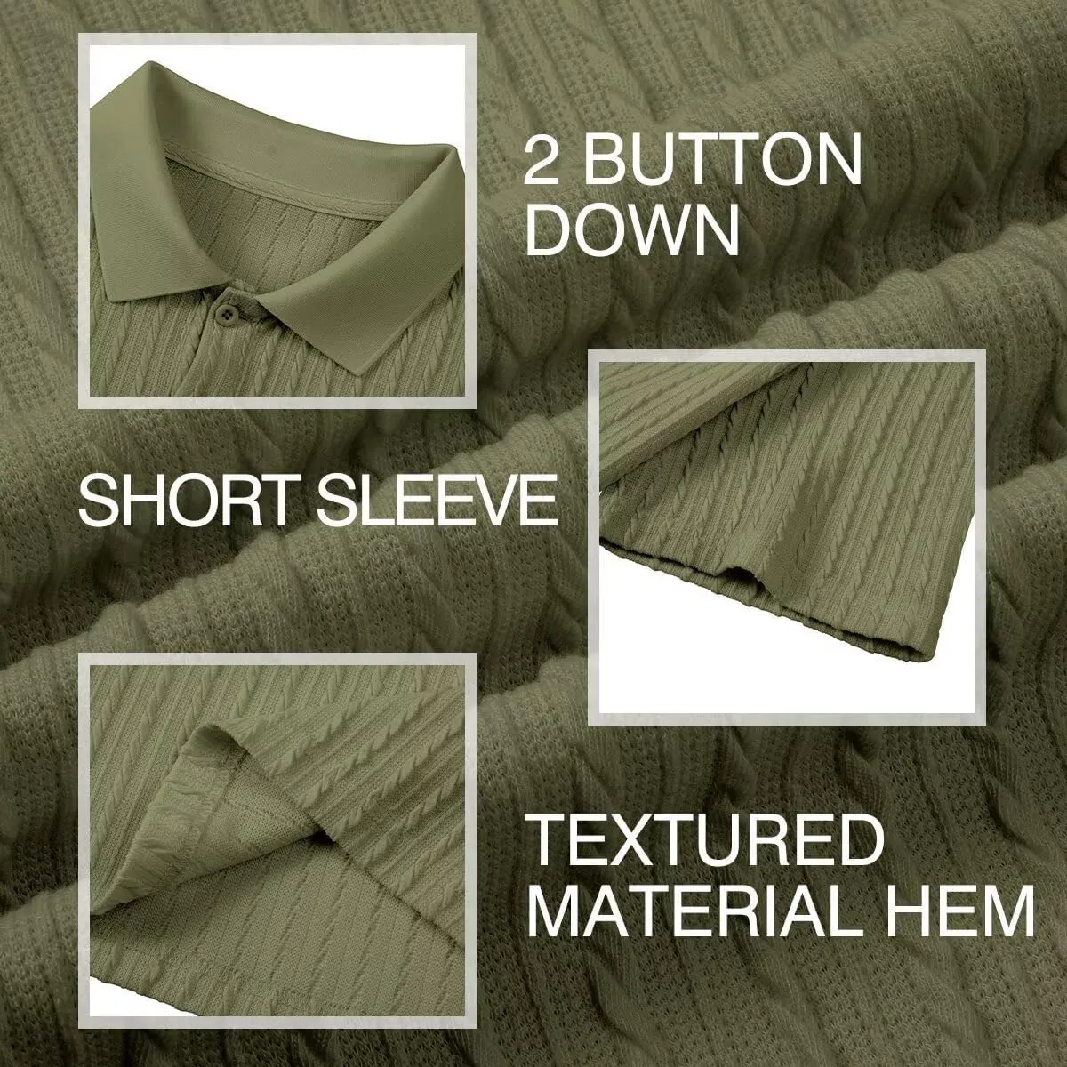 Mens Knit Polo Shirts Short Sleeve Button Down Texture Polo T Shirts Casual Golf Polo Collared Shirts