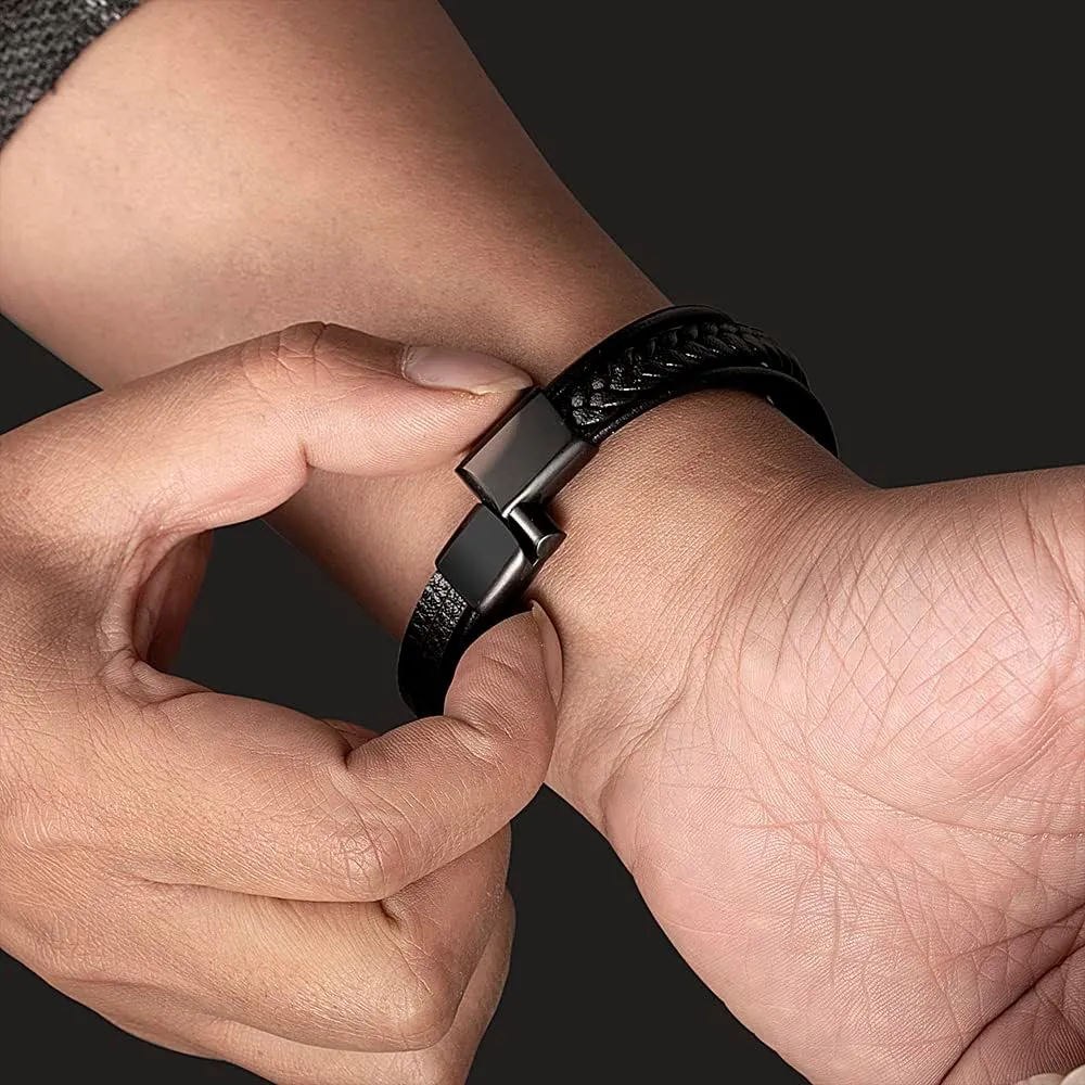 Mens Leather Bracelet Premium Leather Braided Bracelet Stainless Steel Jewelry Gift Accessories Men's Bracelet