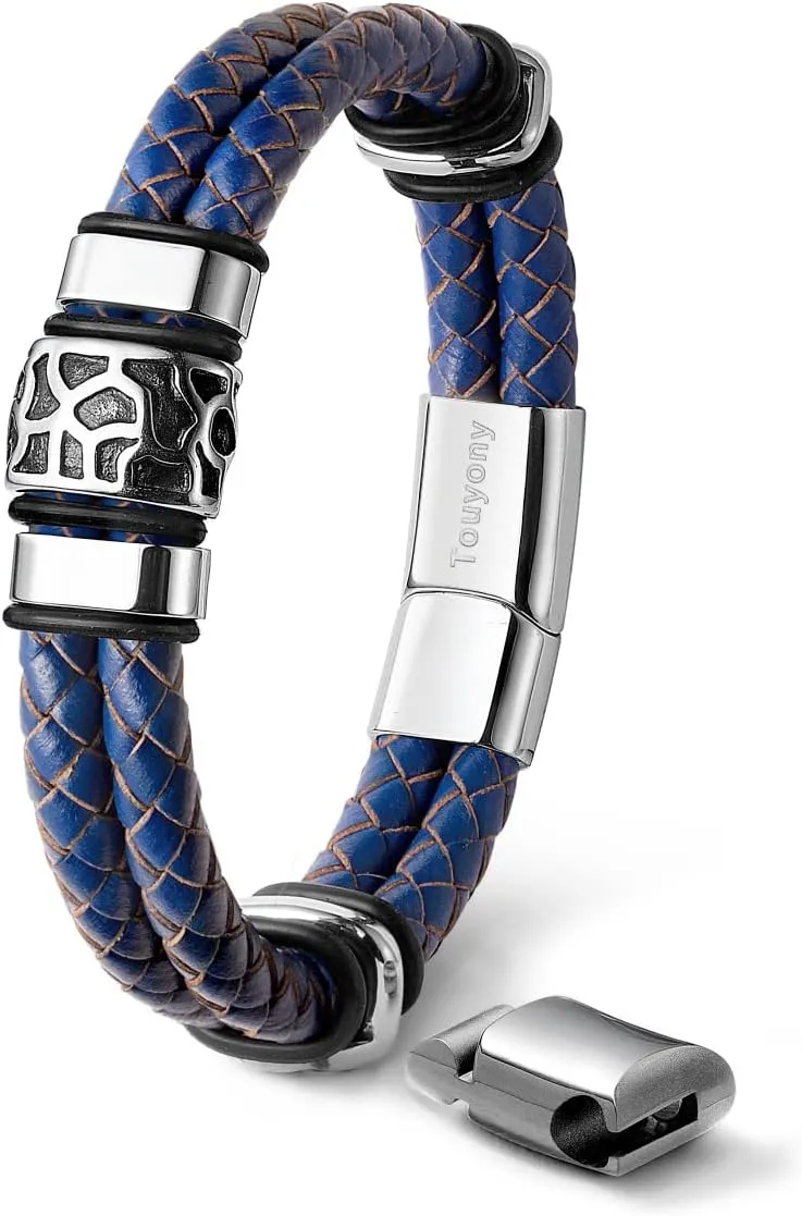 Mens Leather Bracelet Premium Leather Braided Bracelet Stainless Steel Jewelry Gift Accessories Men's Bracelet