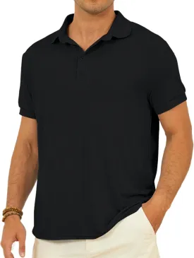 Mens Polo Shirts Short Sleeve Texture Collared Polo Shirt Classic Button Golf Polo T Shirts Summer Tees