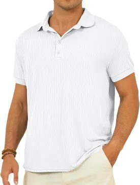 Mens Polo Shirts Short Sleeve Texture Collared Polo Shirt Classic Button Golf Polo T Shirts Summer Tees