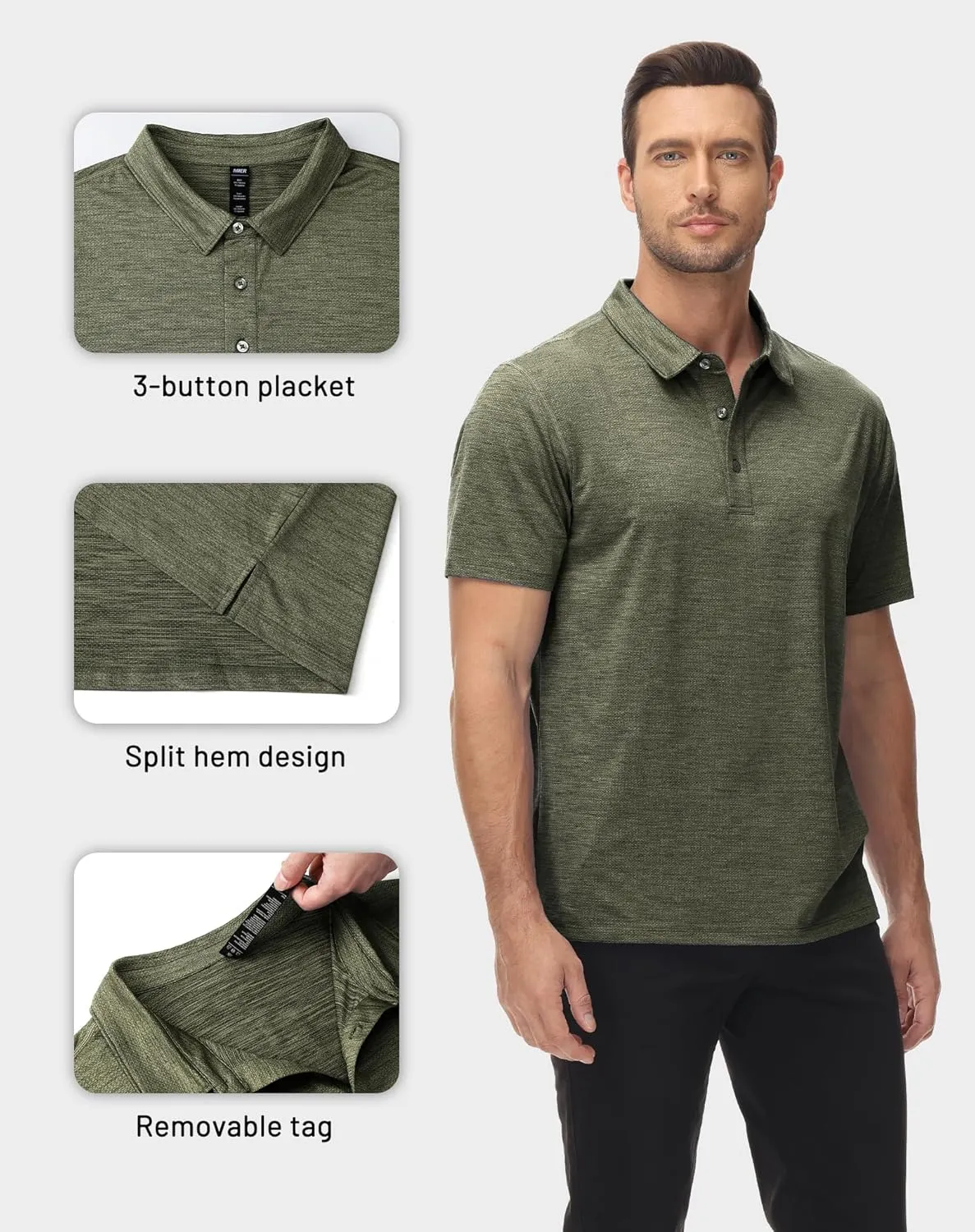 MIER Mens Polo Shirts Dry Fit Short Sleeve Performance Golf Shirt Moisture Wicking Athletic Casual Collared T-Shirt