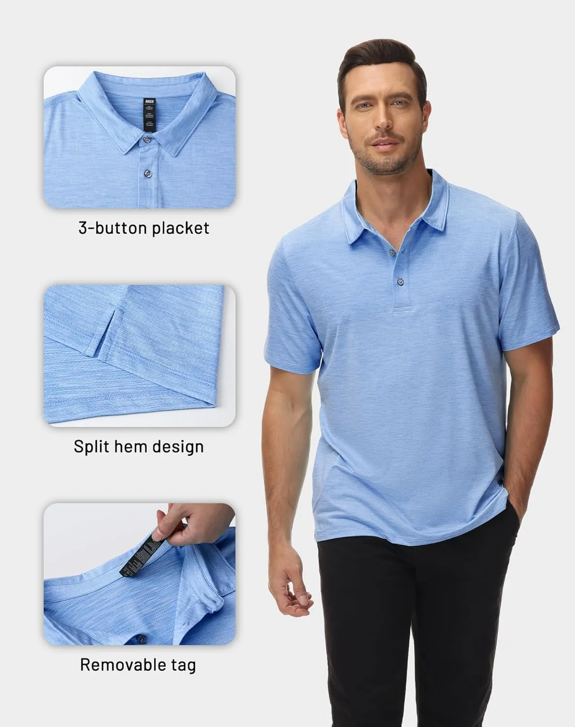MIER Mens Polo Shirts Dry Fit Short Sleeve Performance Golf Shirt Moisture Wicking Athletic Casual Collared T-Shirt