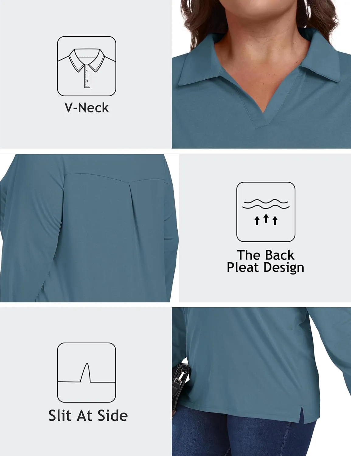 MoFiz Women's Plus Size Golf Long Sleeve Polo Shirts V Neck Workout Casual Loose Fit Tops XL-5XL