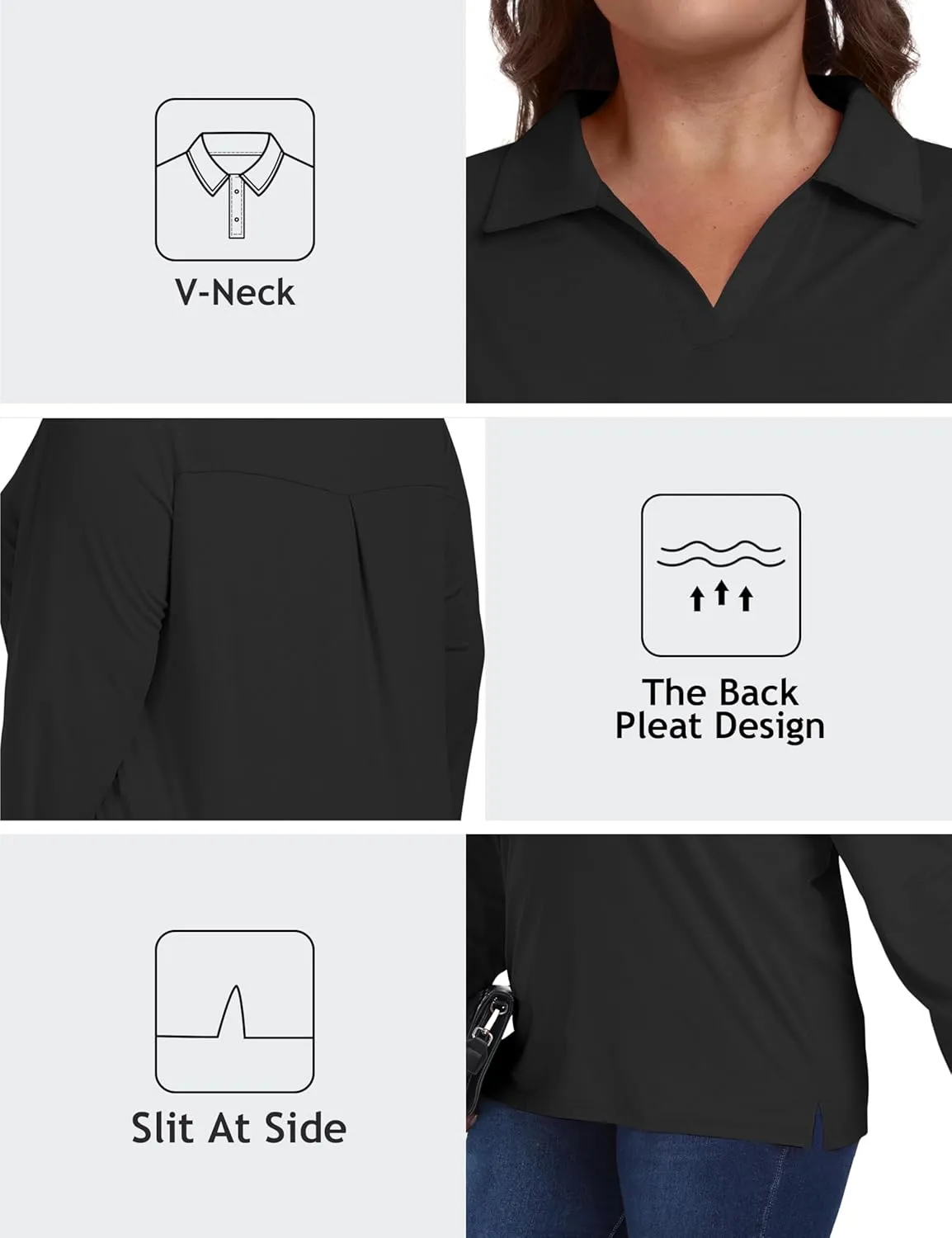 MoFiz Women's Plus Size Golf Long Sleeve Polo Shirts V Neck Workout Casual Loose Fit Tops XL-5XL