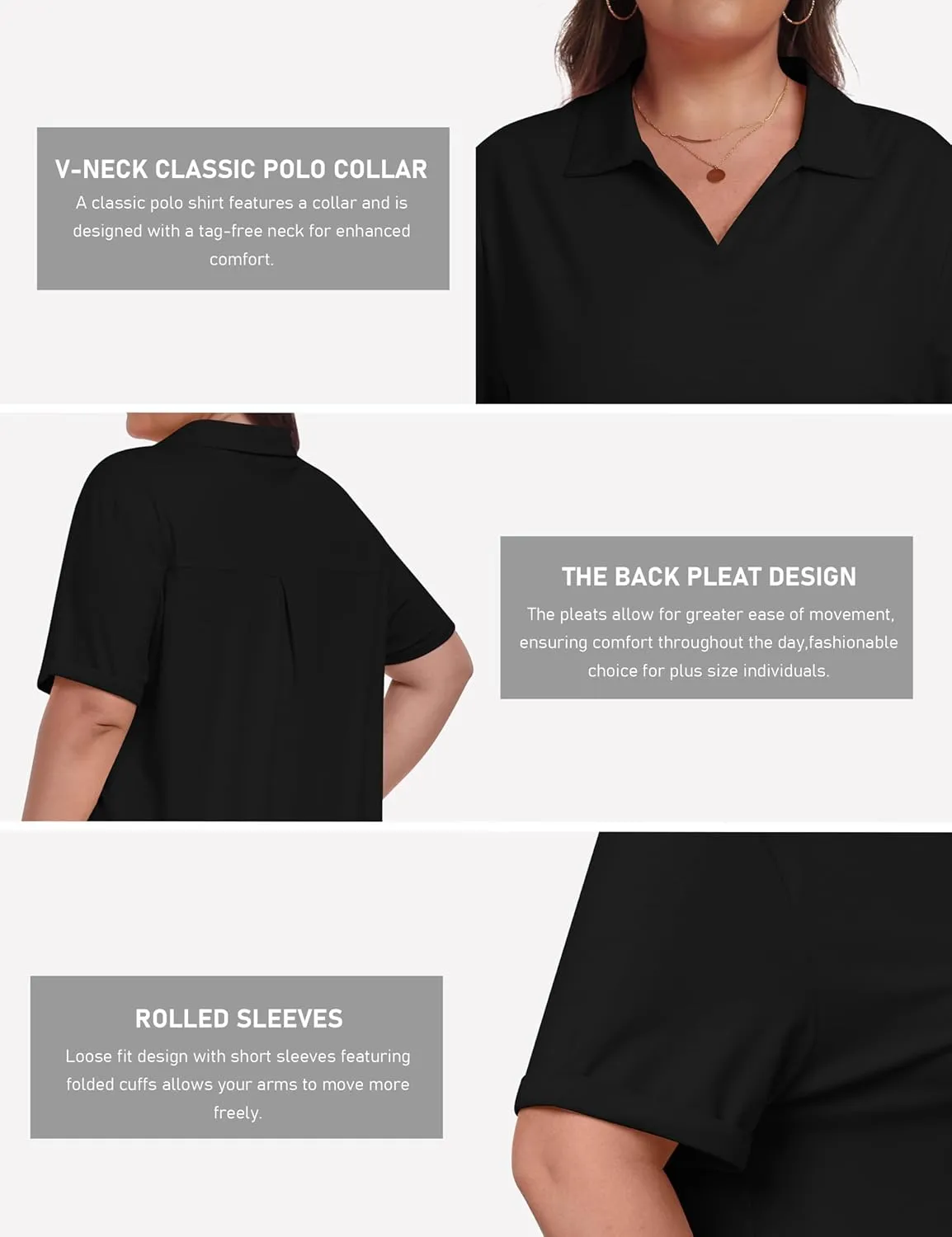 MoFiz Women's Plus Size Golf Polo Shirts Loose Fit Short Sleeve V-Neck Tennis Workouts Tops, XL-5XL