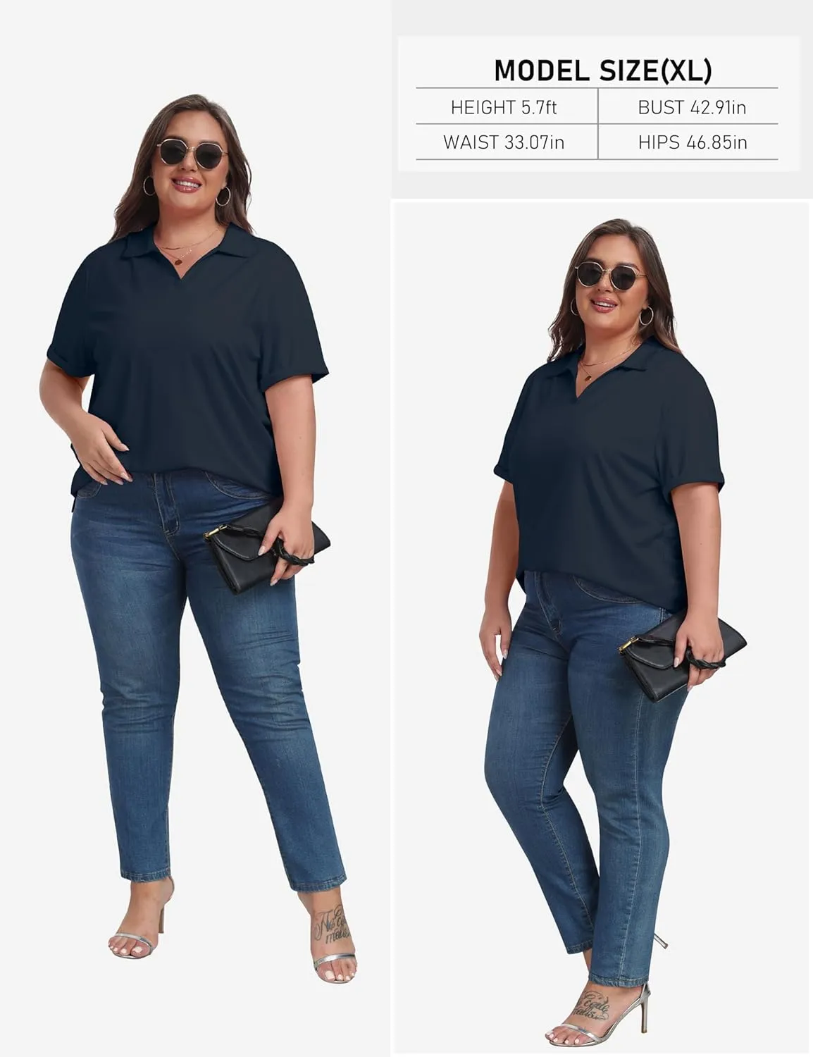 MoFiz Women's Plus Size Golf Polo Shirts Loose Fit Short Sleeve V-Neck Tennis Workouts Tops, XL-5XL