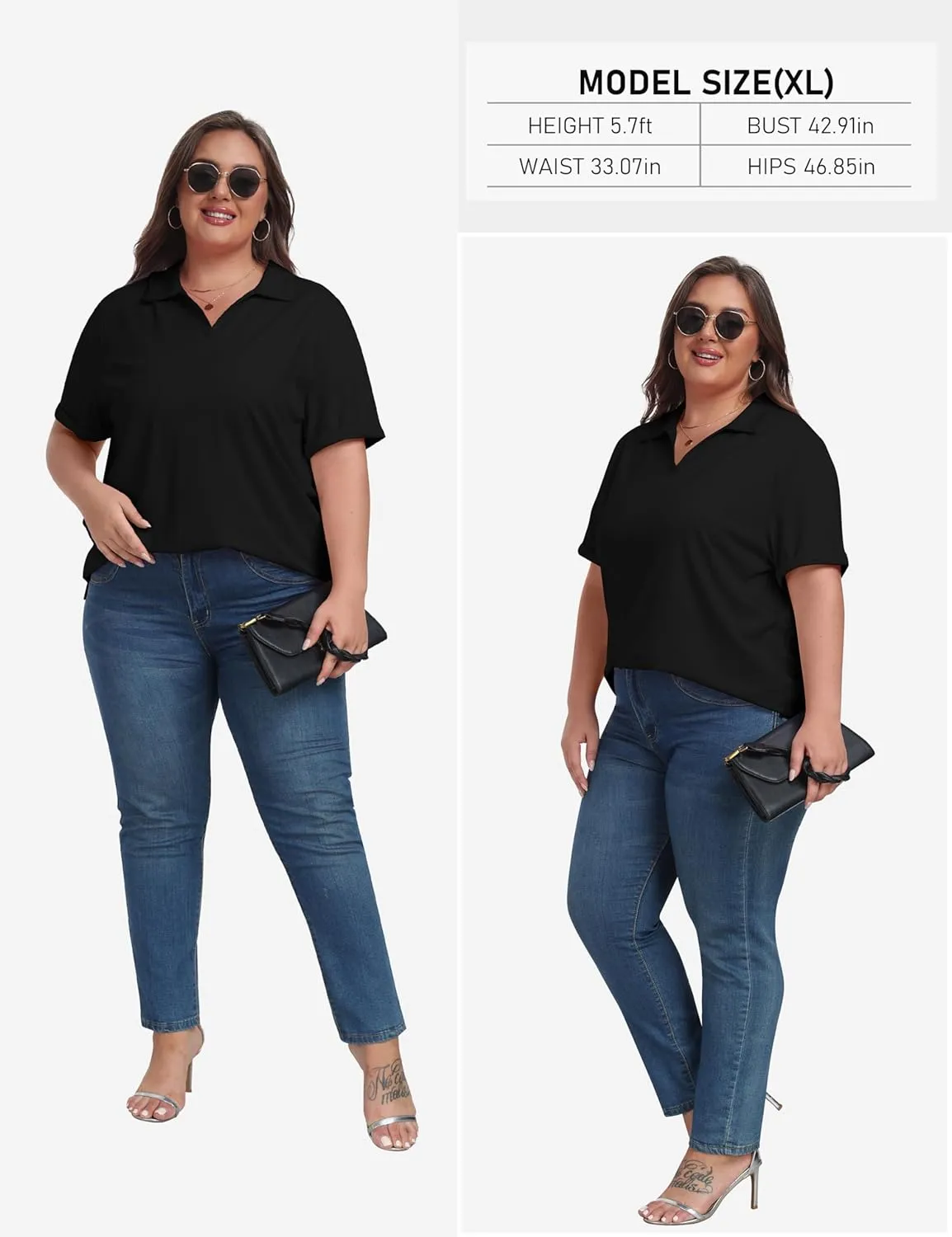MoFiz Women's Plus Size Golf Polo Shirts Loose Fit Short Sleeve V-Neck Tennis Workouts Tops, XL-5XL