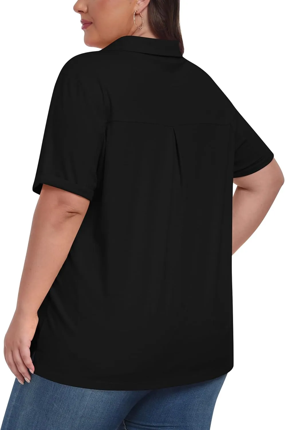 MoFiz Women's Plus Size Golf Polo Shirts Loose Fit Short Sleeve V-Neck Tennis Workouts Tops, XL-5XL