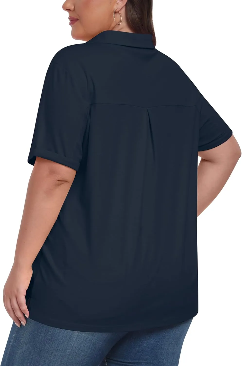 MoFiz Women's Plus Size Golf Polo Shirts Loose Fit Short Sleeve V-Neck Tennis Workouts Tops, XL-5XL