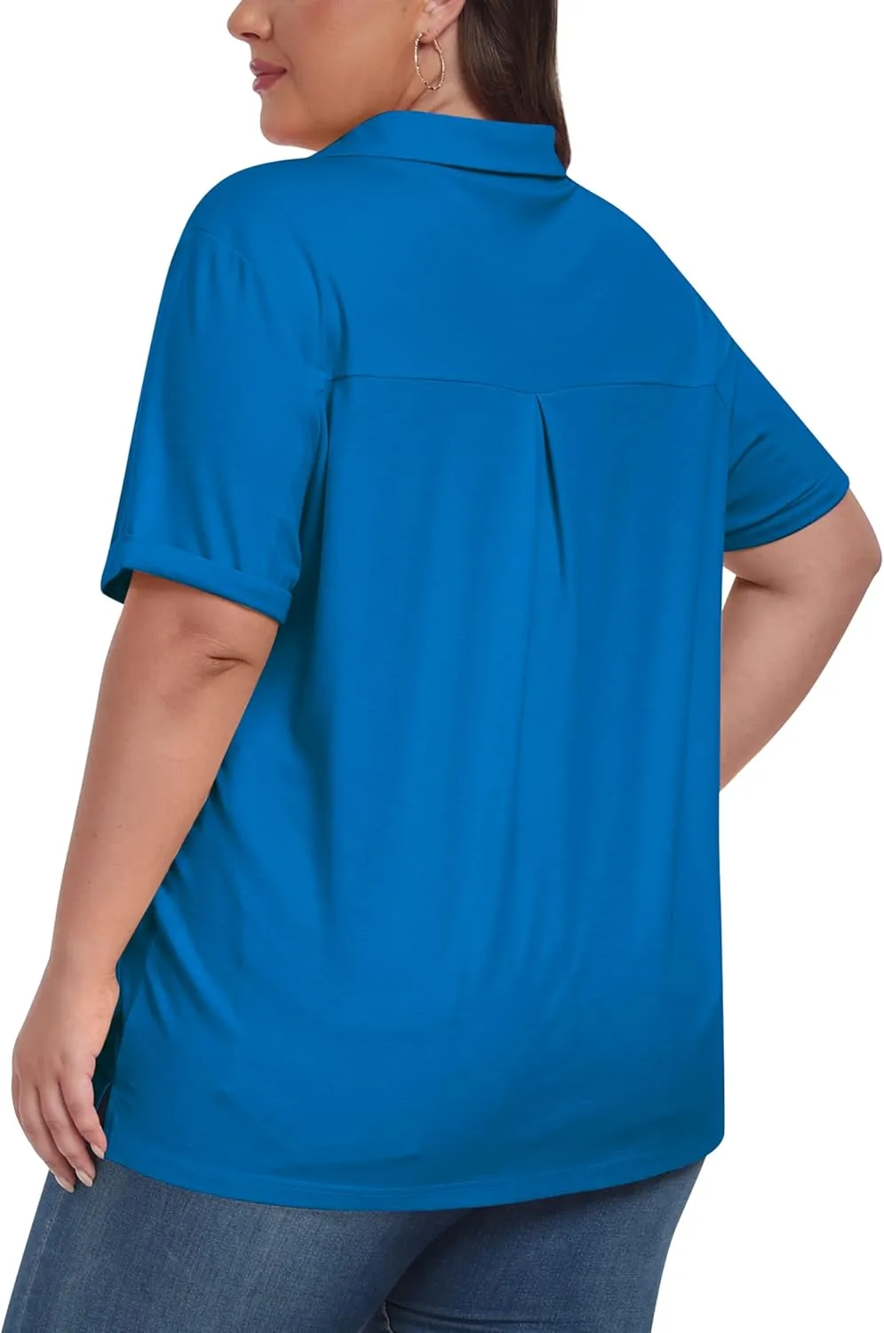 MoFiz Women's Plus Size Golf Polo Shirts Loose Fit Short Sleeve V-Neck Tennis Workouts Tops, XL-5XL