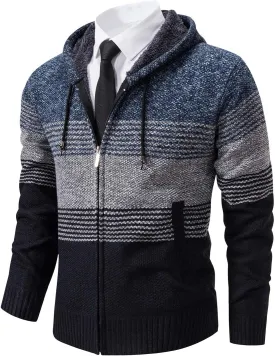 Mylldey Mens Hoodies Knit Sweater, Full Zip Fleece Lined Cardigan Sweaters Casual Regular Fit Knit Hooded Men Sweater Jacket