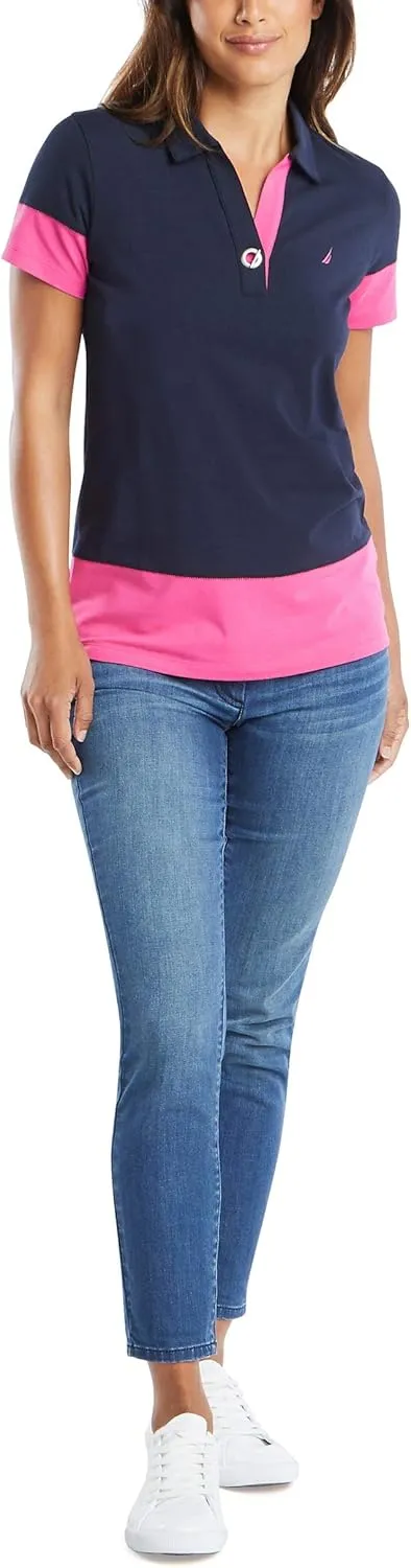 Nautica Women's Toggle Accent Short Sleeve Soft Stretch Cotton Polo Shirt