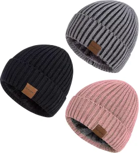 Nertpow Mens Beanie Hats 3 Pack, Winter Hats for Men Women Warm Thermal Fleece Lined, Thick Knit Fashion Skull Cap Cuffed Beanie for Guys (Color-06)