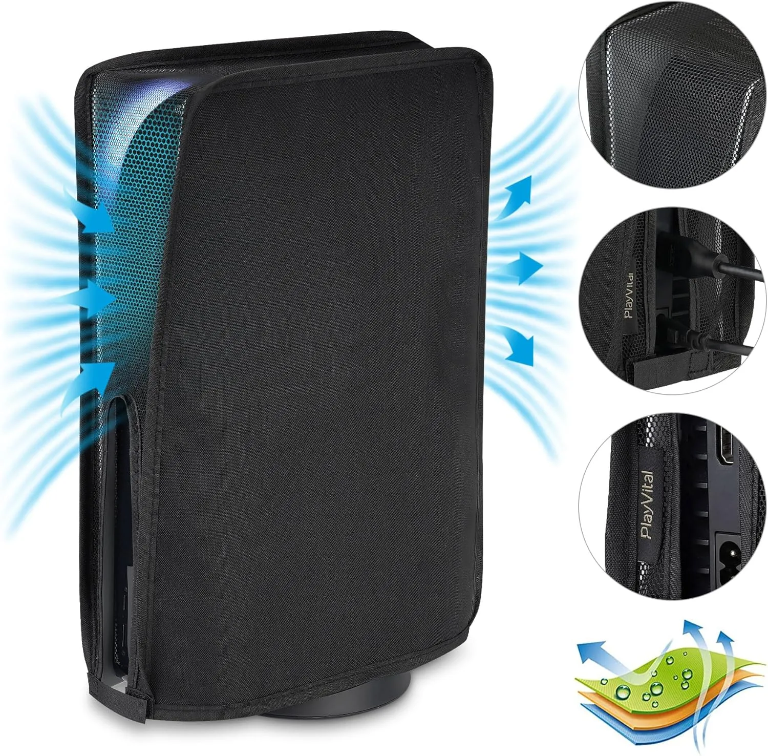 PlayVital Nylon Mesh Dust Cover for ps5, Soft Neat Lining Dust Guard for ps5 Console, Anti Scratch Breathable Cover Sleeve for ps5 Console Digital Edition & Disc Edition - Black