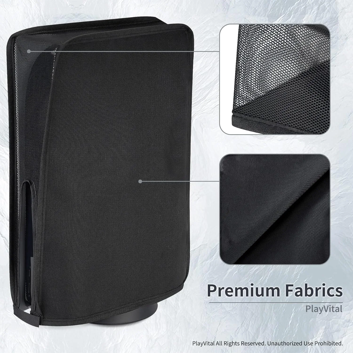 PlayVital Nylon Mesh Dust Cover for ps5, Soft Neat Lining Dust Guard for ps5 Console, Anti Scratch Breathable Cover Sleeve for ps5 Console Digital Edition & Disc Edition - Black