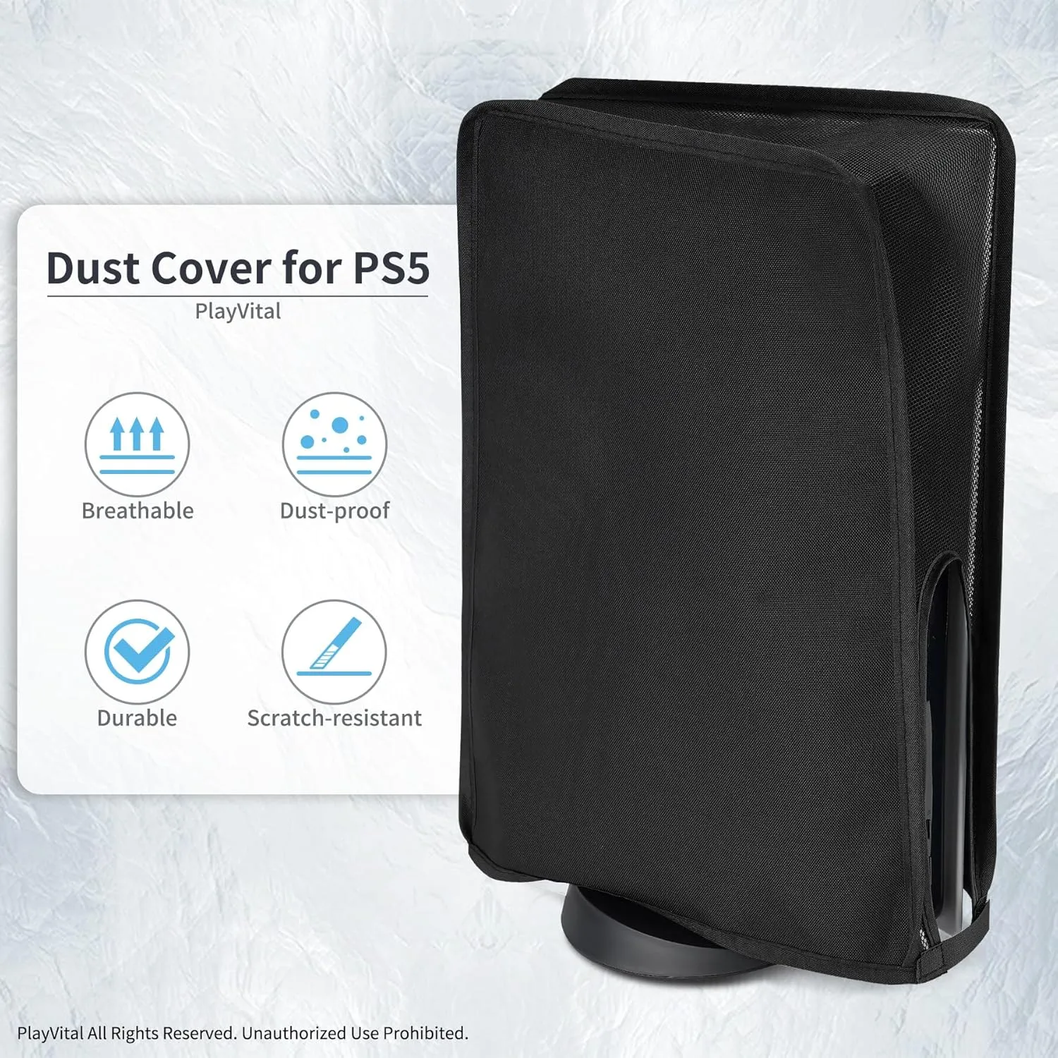 PlayVital Nylon Mesh Dust Cover for ps5, Soft Neat Lining Dust Guard for ps5 Console, Anti Scratch Breathable Cover Sleeve for ps5 Console Digital Edition & Disc Edition - Black